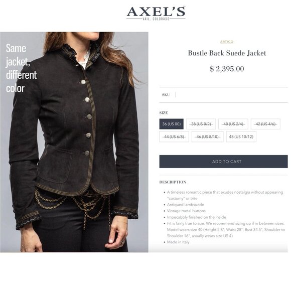 ARTICO Lamb Leather Suede Jacket Bustle Back  •36-Inch Chest  • Made in Italy - Picture 2 of 16